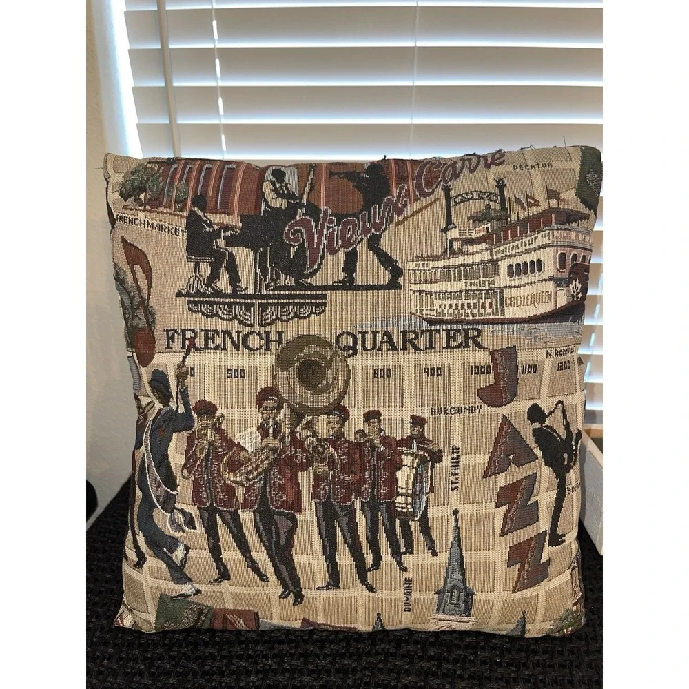 Vintage New‎ Orleans Jazz Themed Tapestry Pillows - Set Of 2